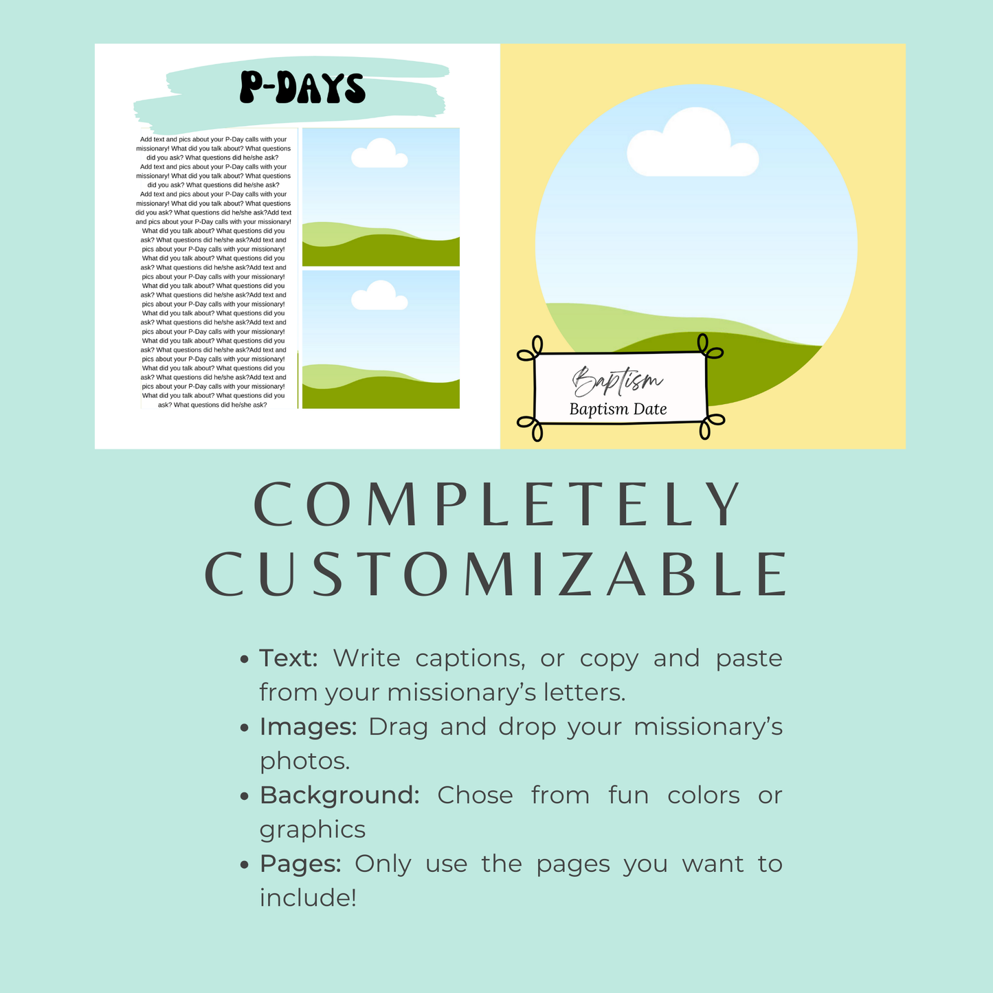 Digital Download- Completely Customizable LDS Missionary Photobook Canva Template. for a 12”x12” Memory Book for Sisters in Rosette.