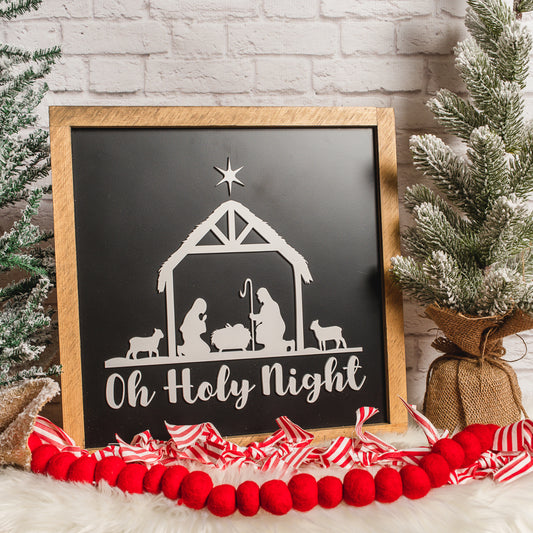 Oh Holy Night Laser Cut Wood Sign-14x14